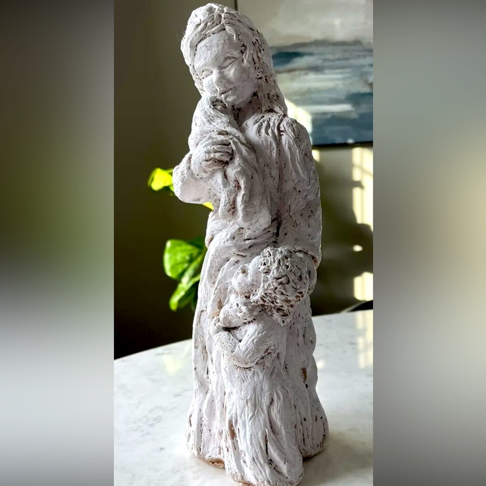 Signed Clay Sculpture Mother With Infant And Child